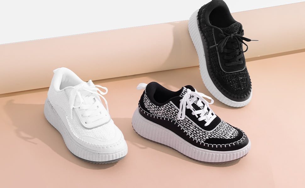Arch] Wide Width Tweed Platform Fashion Sneakers-dreampairs
